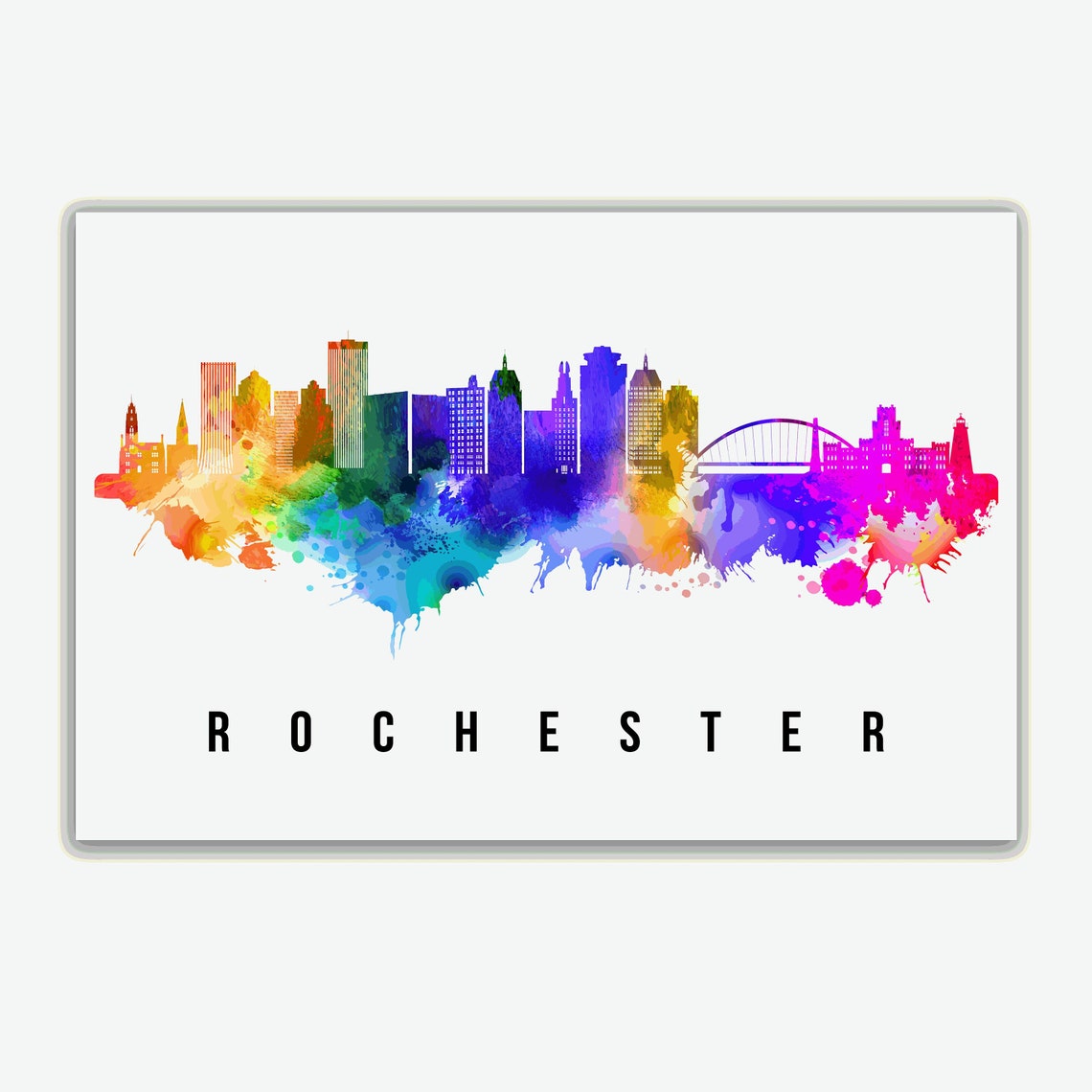 Rochester Skyline New York Poster New York Cityscape Painting Rochester New York Poster Cityscape And Landmark Print Home Wall Art - Image 2