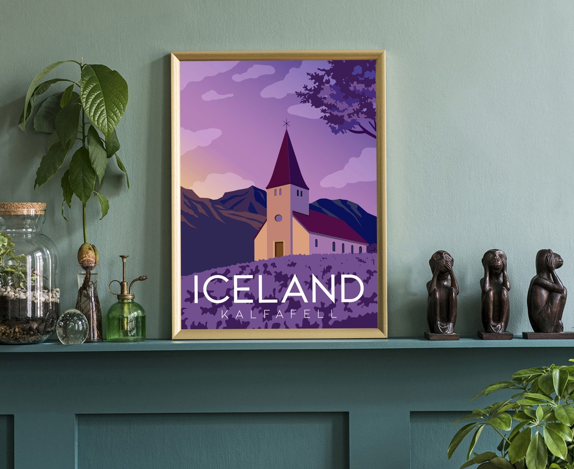 Kalfafell Iceland Travel Poster Iceland Poster Wall Art Kalfafell Iceland Cityscape And Landmark Poster Home Wall Art Office Wall Decor - Image 3