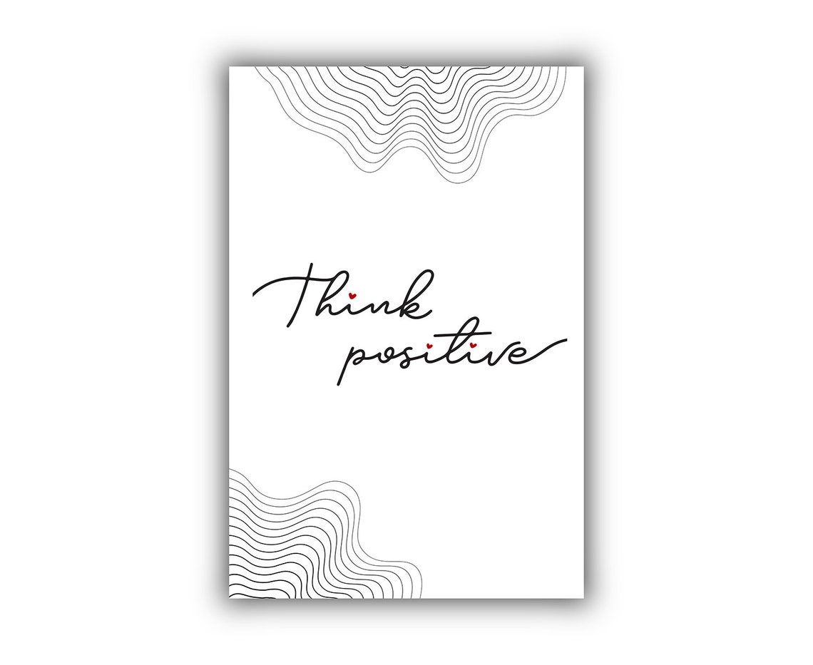 Think Positive Hand Lettered Quote Poster Minimalist Line Art Decor - Image 2