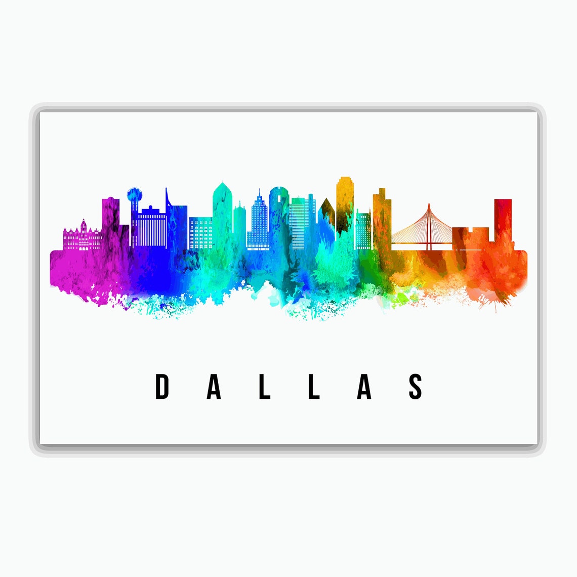 Dallas Texas Rainbow Watercolor Skyline Cityscape Travel Poster - Image 2