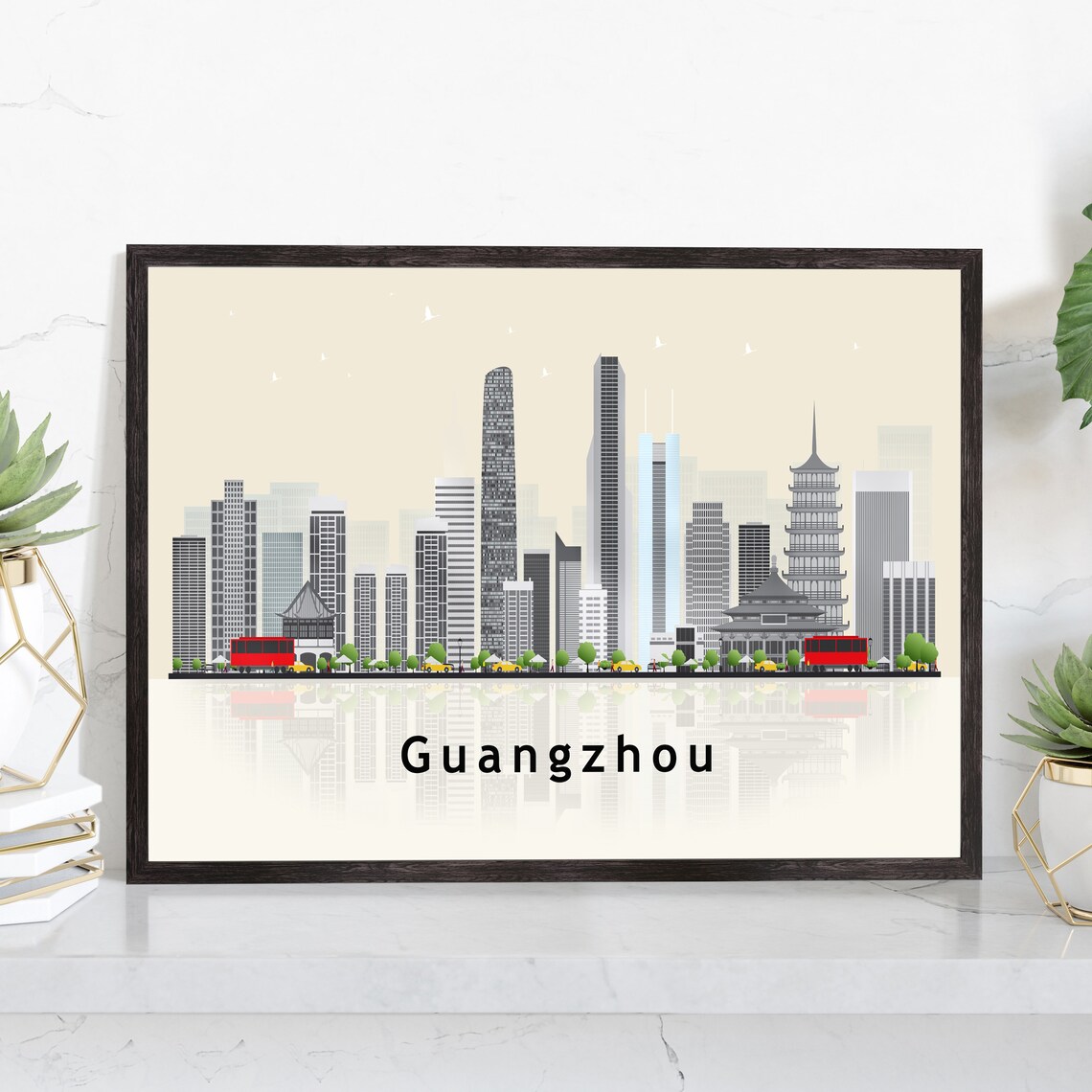 Guangzhou China Pagoda Skyline Landmark Illustration City Poster