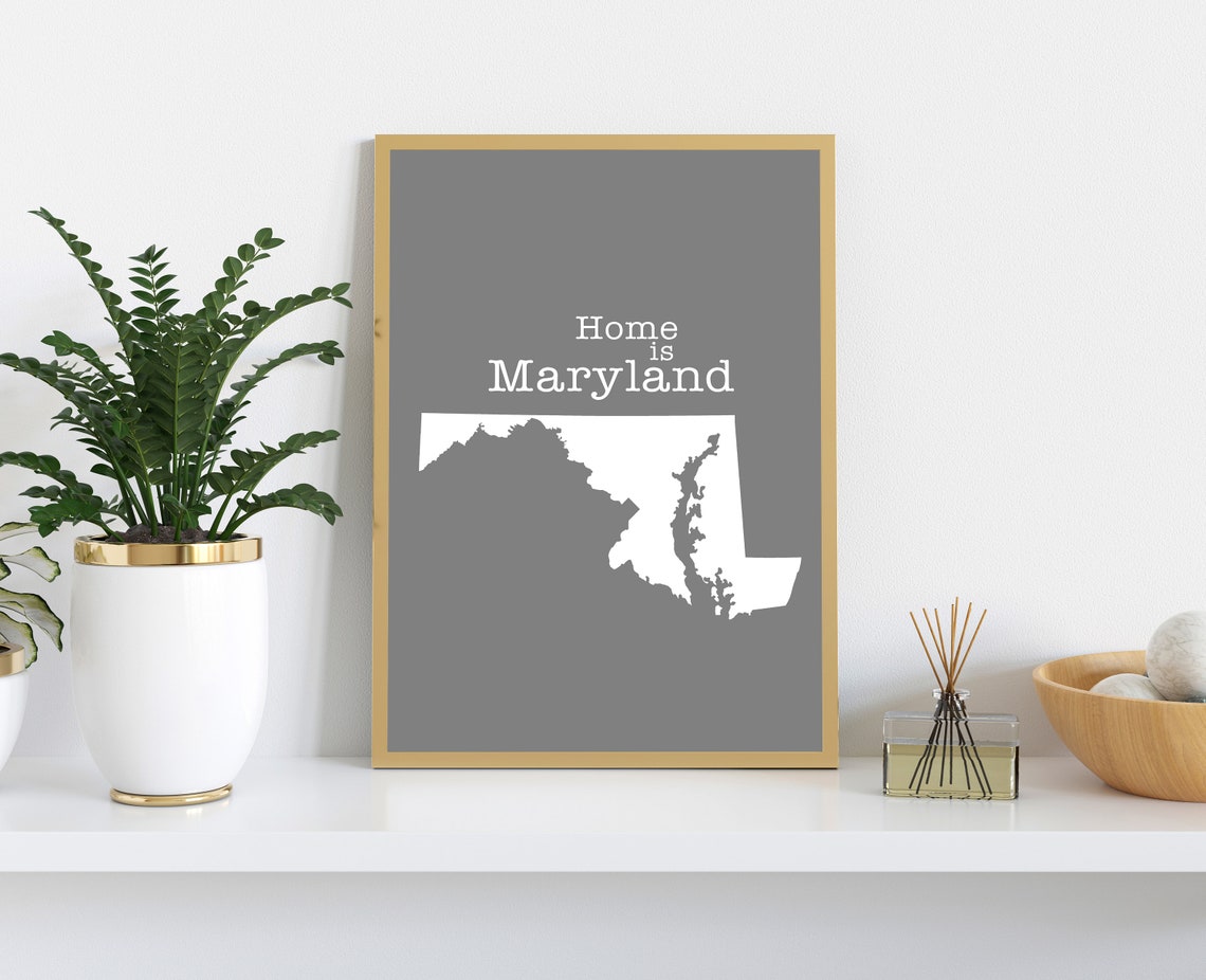 Maryland Home Is Gray Minimalist State Map Silhouette Wall Art - Image 2