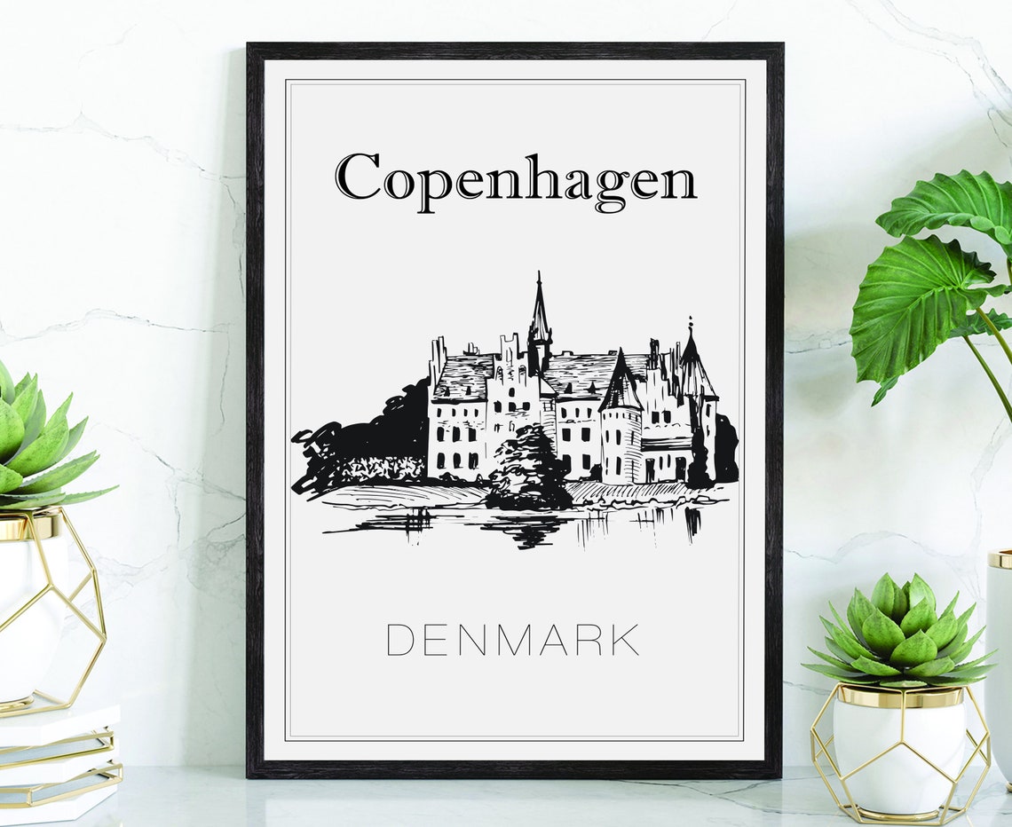 Copenhagen Denmark Hand Drawn Historic Castle Sketch Wall Art Poster