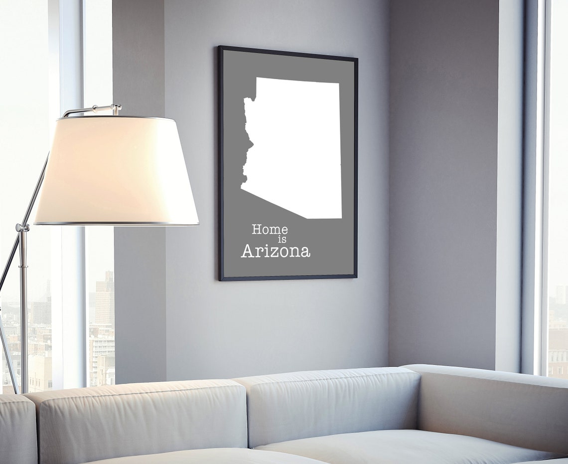 Arizona Home Is Gray Minimalist State Map Silhouette Wall Art - Image 4