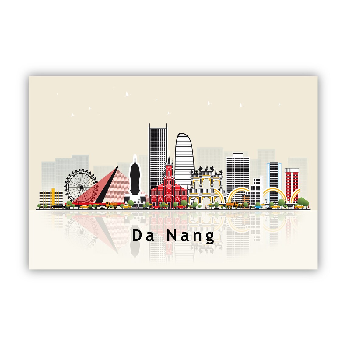 Da Nang Vietnam Skyline Landmark Illustration Watercolor City Poster - Image 3