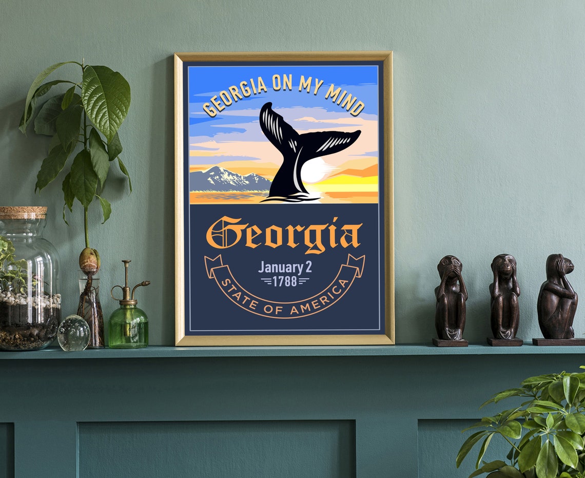 Georgia State Whale Tail Sunset Georgia On My Mind Travel Poster - Image 3