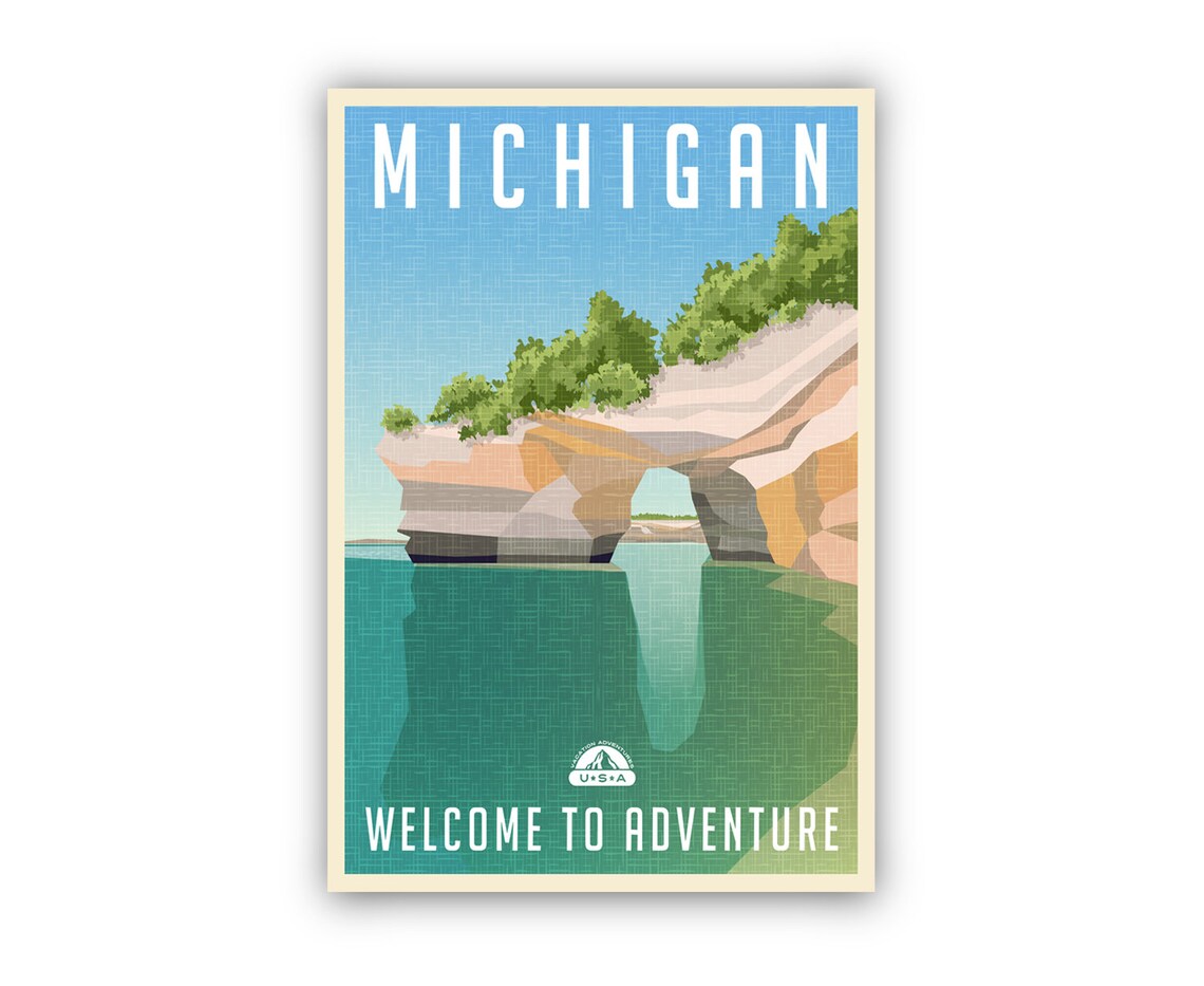 Michigan Great Lakes Rock Arch Welcome To Adventure Travel Poster - Image 2