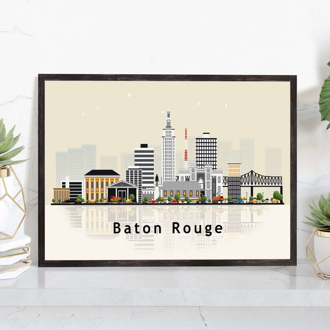 Baton Rouge Louisiana Skyline Bridge Vector Illustration City Poster