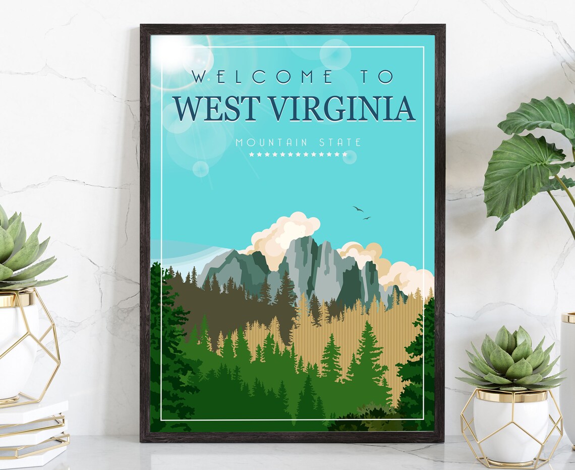 West Virginia Mountain State Welcome to Forest Mountains Travel Poster