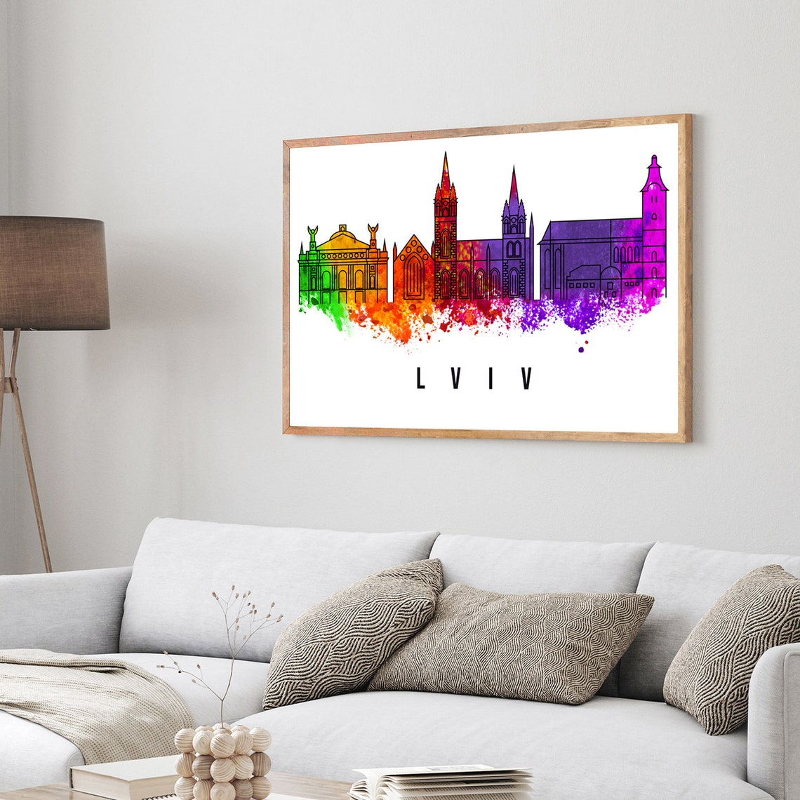 Lviv Ukraine Skyline Watercolor Poster with Old Town Churches View - Image 3
