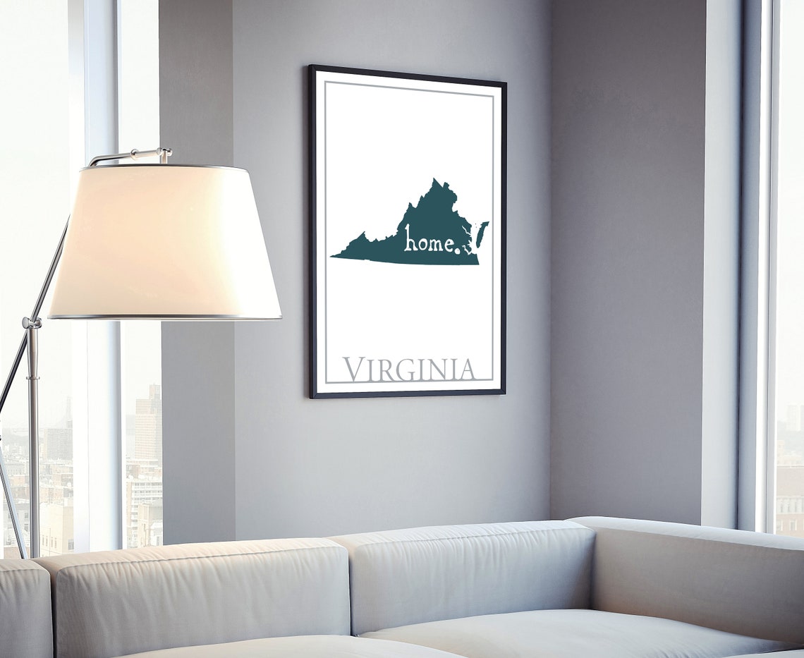 Virginia Modern Minimalist Teal Home Script Silhouette Wall Art - Image 4