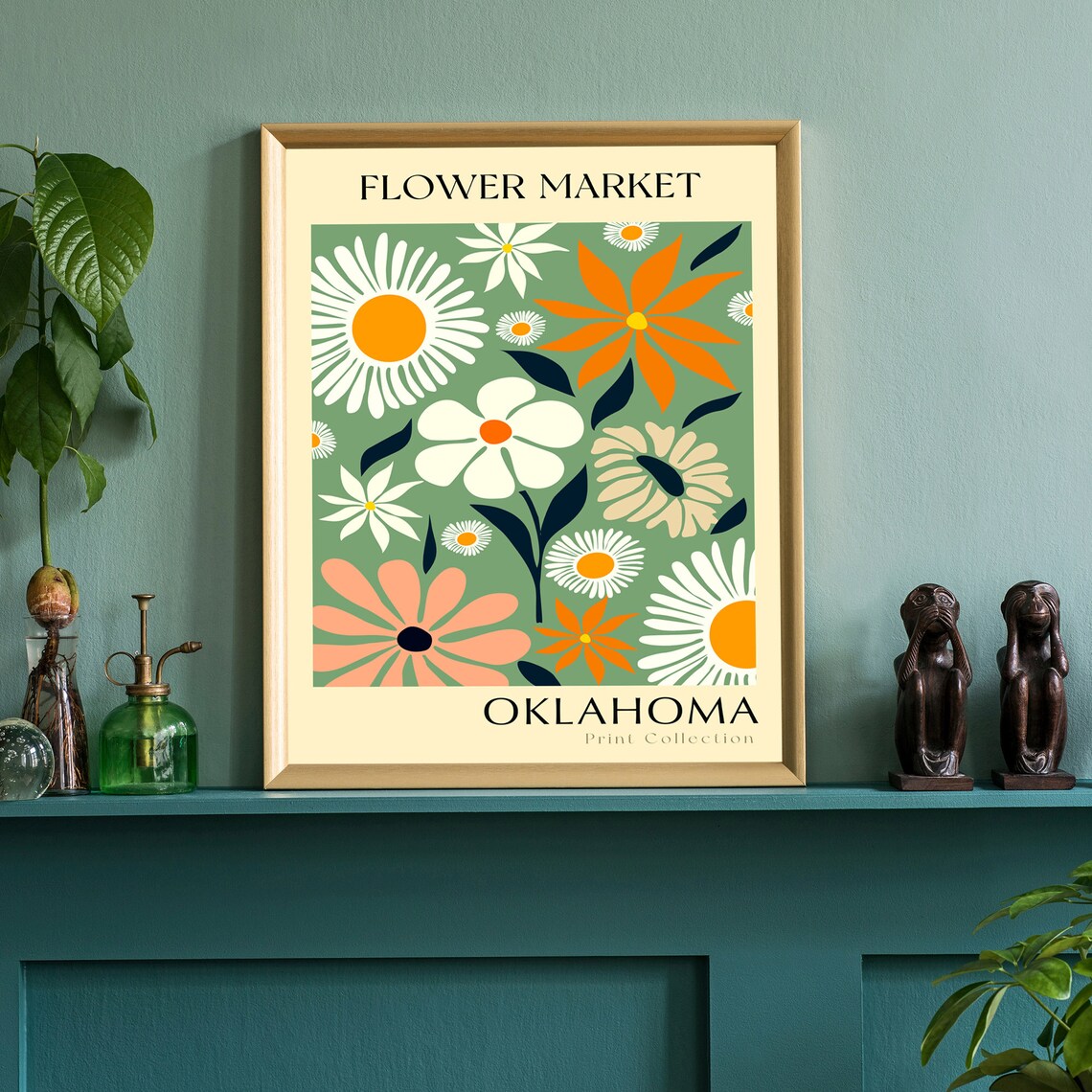 Oklahoma Flower Market Botanical Retro Daisy Bouquet Floral Art Poster - Image 2