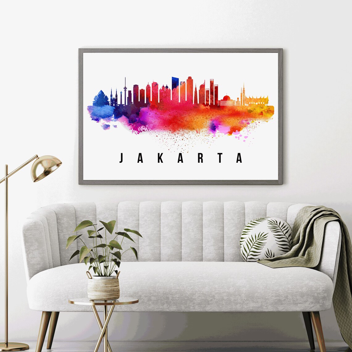 Jakarta Indonesia Rainbow Watercolor Skyline Cityscape Modern Poster - Image 4