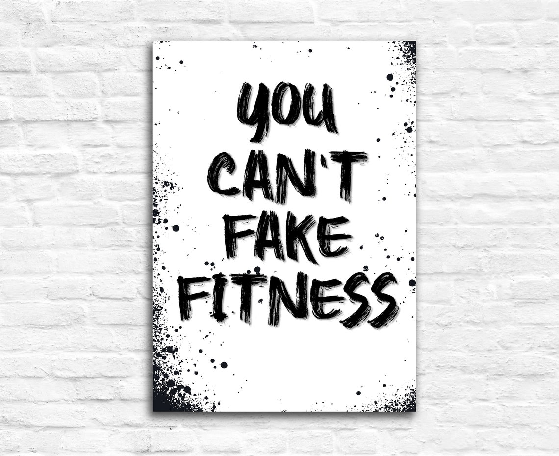 You Cant Fake Fitness Quote Gym Poster Black Brushstroke Artwork - Image 2