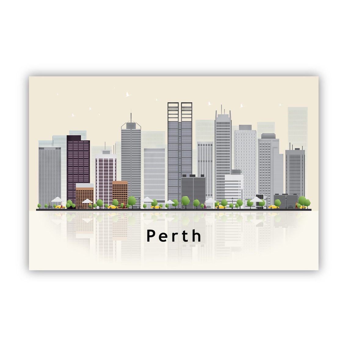 Perth Australia City Skyline Flat Vector Modern Travel Poster - Image 2