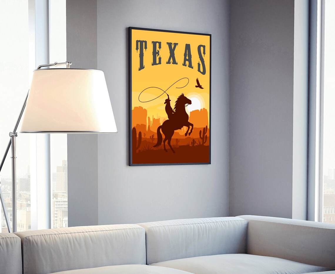 Texas Cowboy Sunset Retro Vintage Western Desert Travel Wall Poster - Image 4