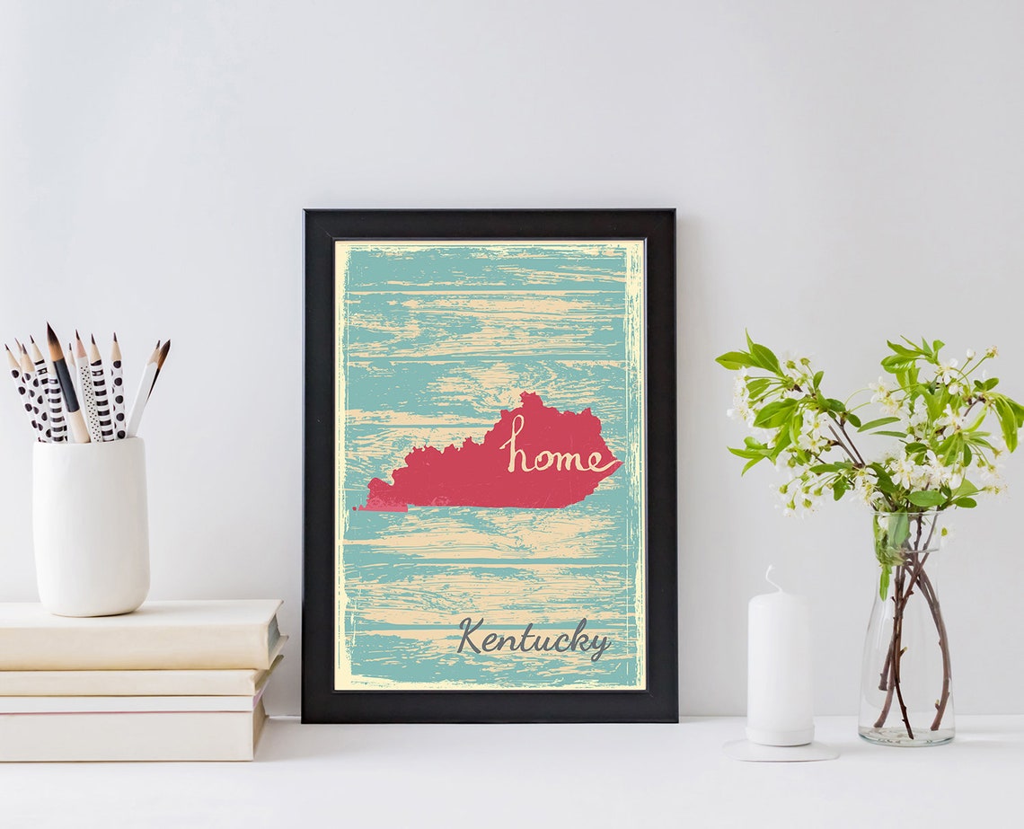Kentucky Retro Home Script Vintage Distressed Wood State Wall Art - Image 2