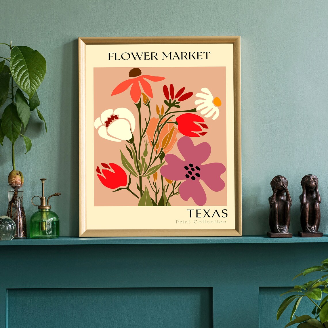 Texas Flower Market Botanical Bouquet Vintage Style Floral Art Poster - Image 2