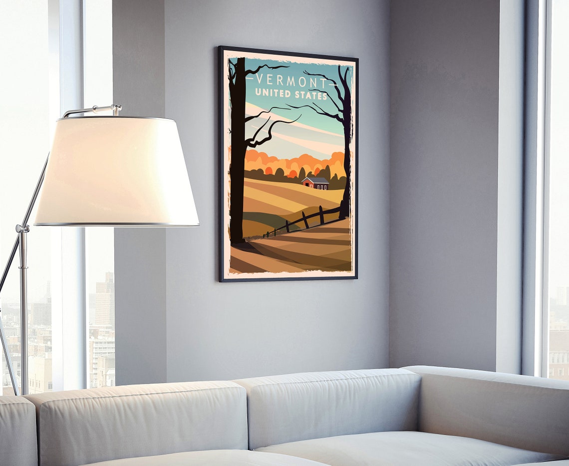 Vermont United States Autumn Farm Red Barn Retro Travel Poster - Image 4