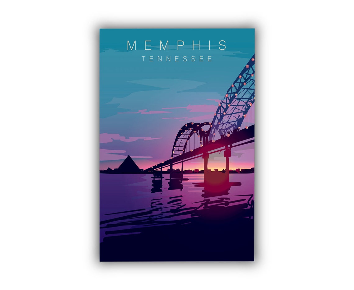 Memphis Tennessee Sunset Bridge Skyline Pyramid River View Poster - Image 2