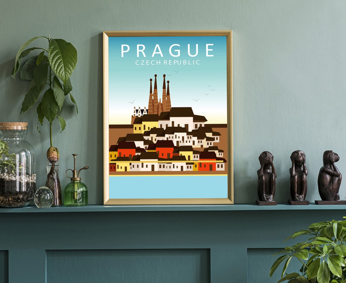 Prague Czech Republic Old Town Tyn Church Spires Flat Travel Poster - Image 3