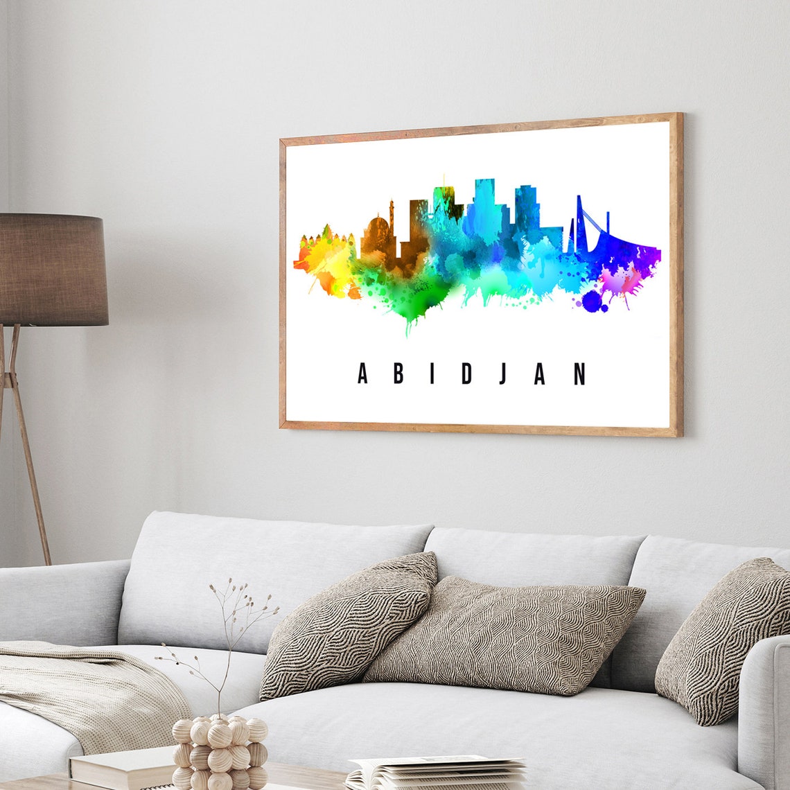 Abidjan Ivory Coast Rainbow Watercolor Splash Skyline Cityscape Poster - Image 3