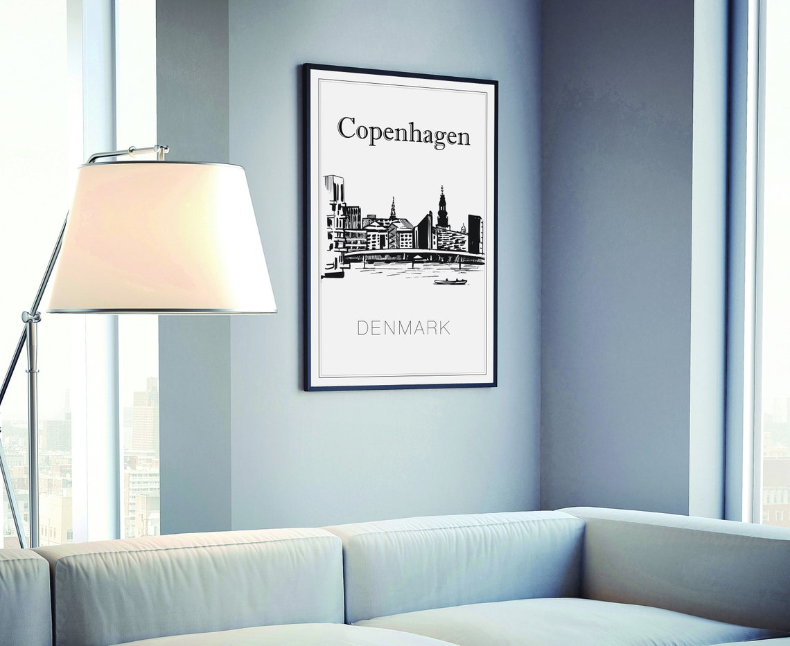 Copenhagen Denmark Hand Drawn Harbor Panorama Sketch Line Art Poster - Image 4