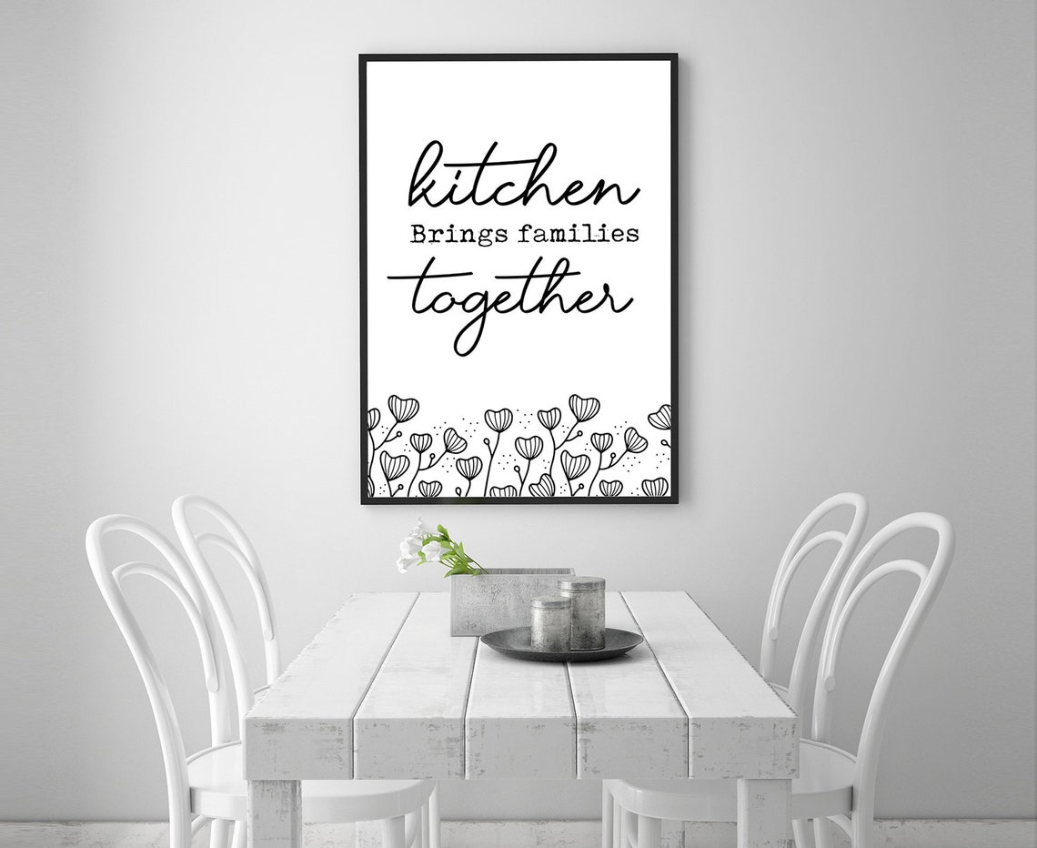 Kitchen Brings Families Together Script Quote Floral Kitchen Poster - Image 4