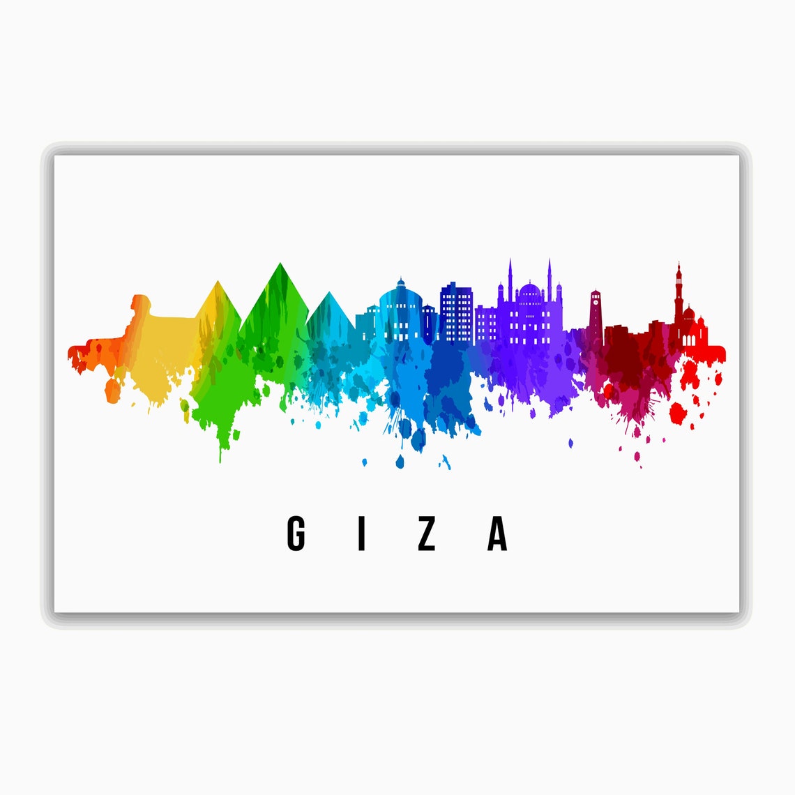 Giza Egypt Pyramids Sphinx Rainbow Watercolor Skyline Travel Poster - Image 4