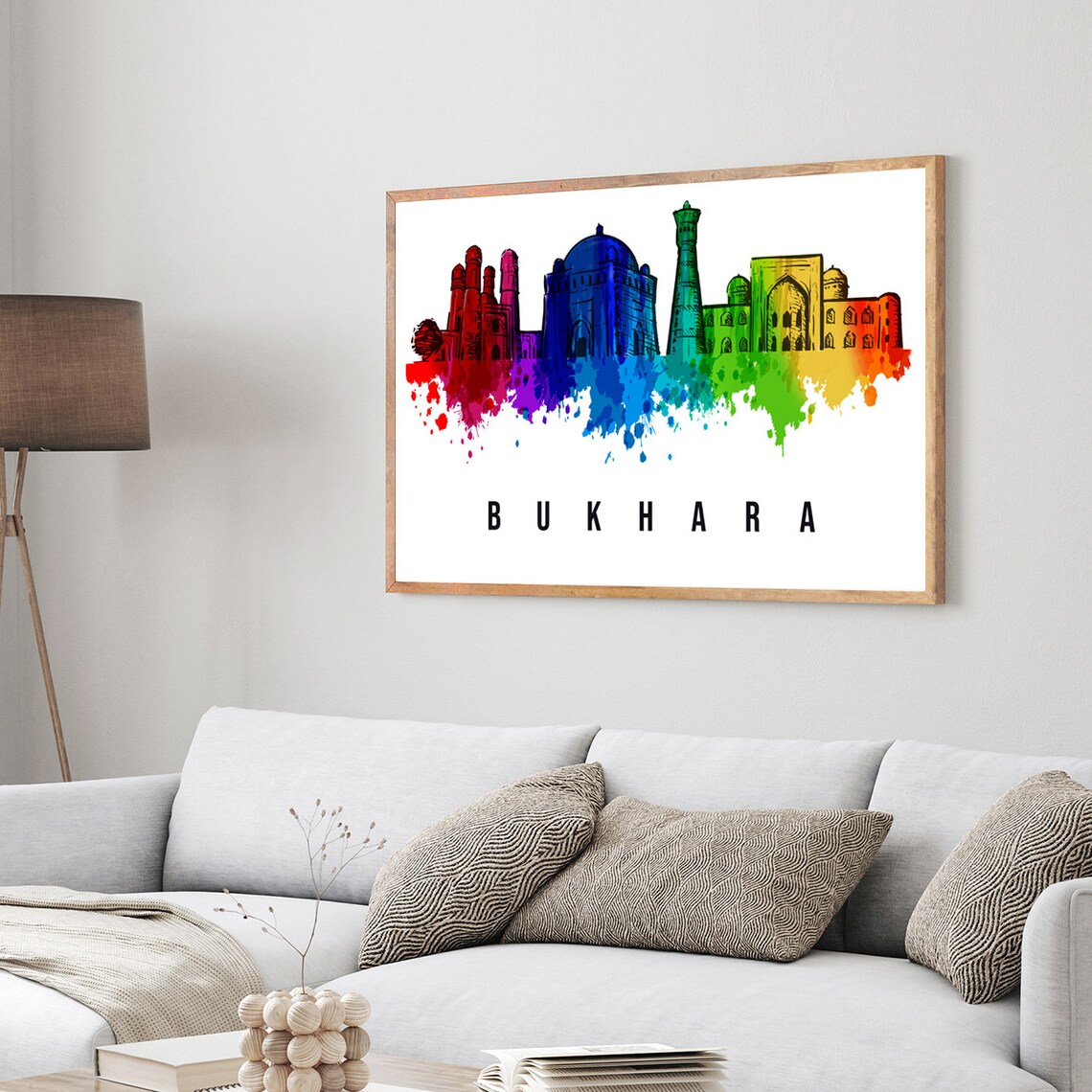 Bukhara Uzbekistan Skyline Watercolor Poster with Minaret Domes View - Image 3