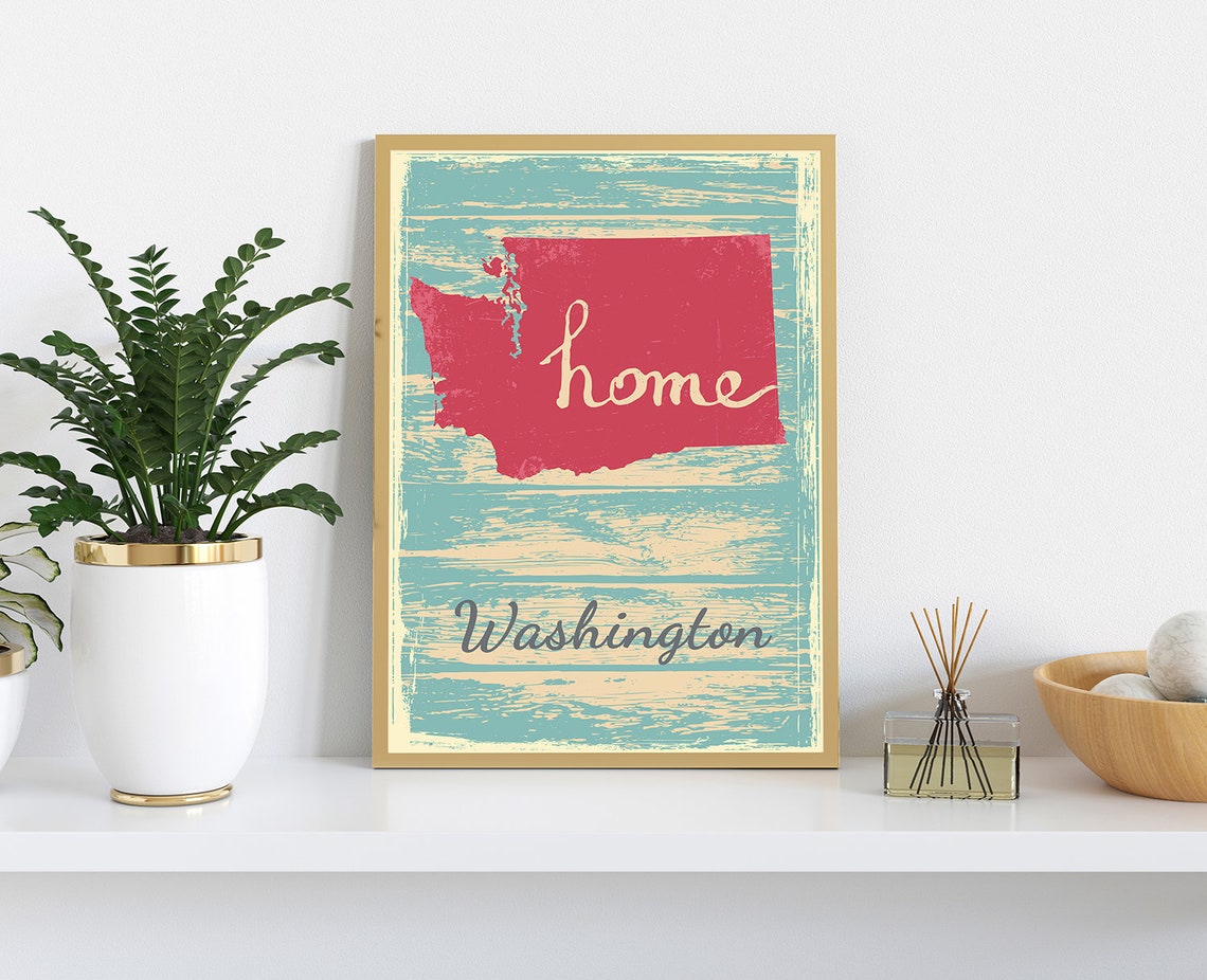 Washington Retro Home Script Vintage Distressed Wood Wall Art - Image 3