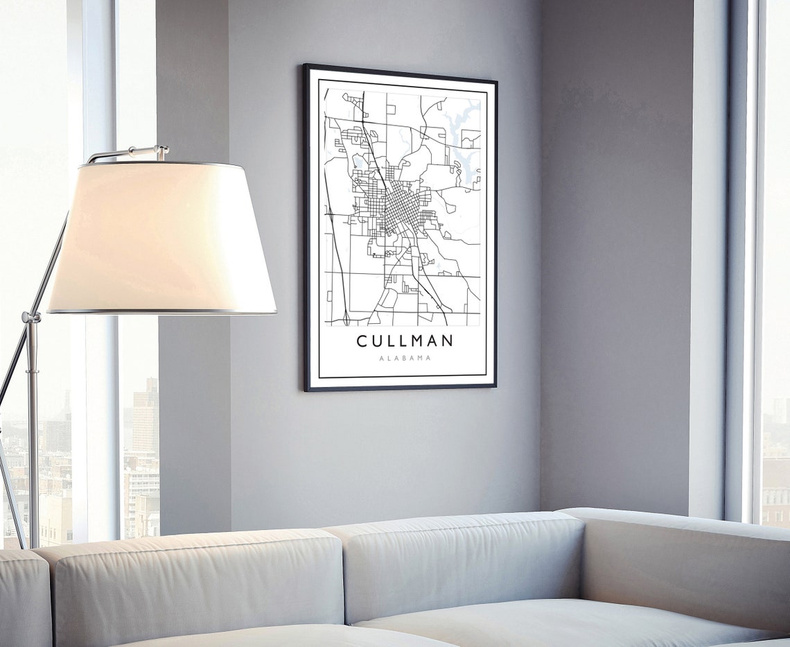 Cullman Alabama Minimalist Black and White City Street Map Wall Art - Image 4