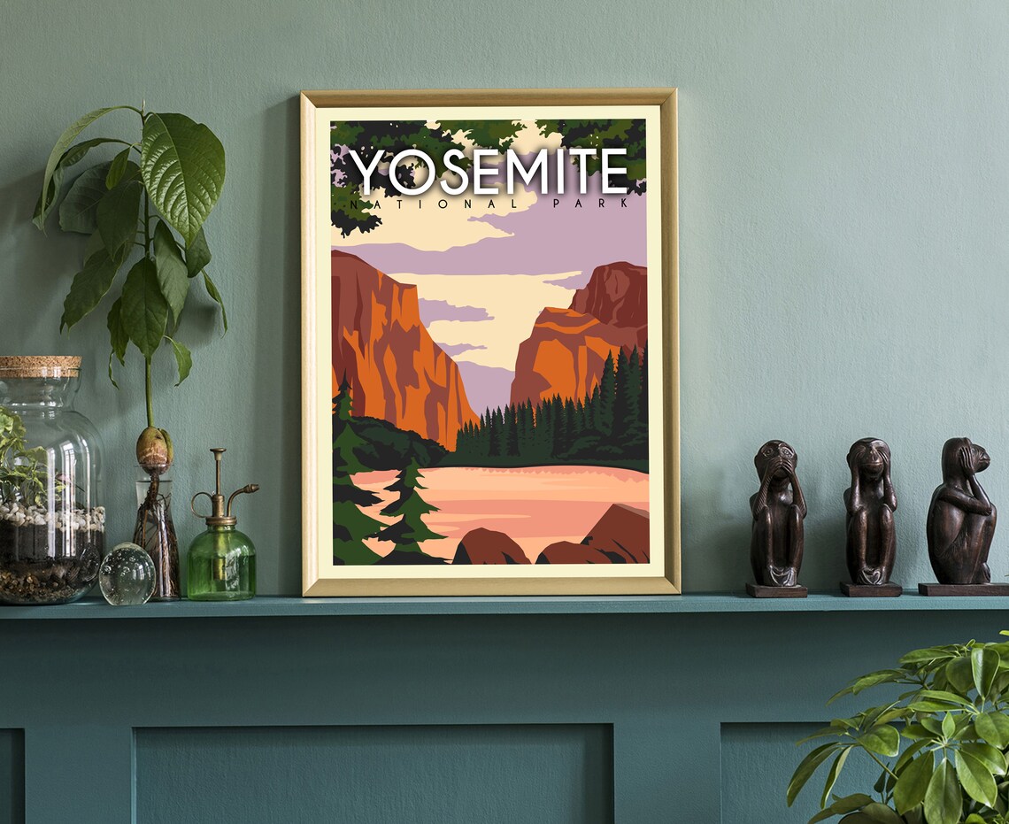Yosemite National Park Retro Sunset Granite Cliffs Pines Travel Poster - Image 2