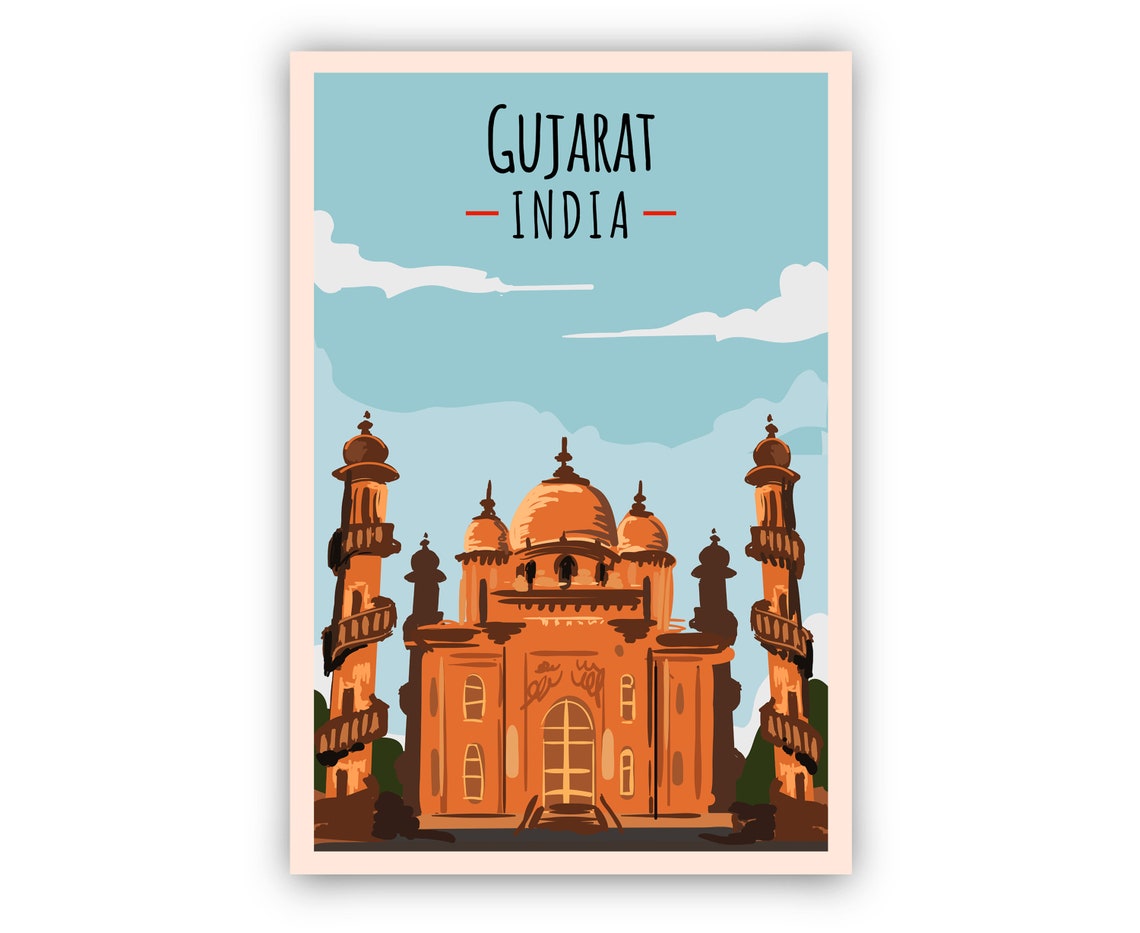 Gujarat India Red Sandstone Mosque Dome Retro Travel Wall Poster - Image 2