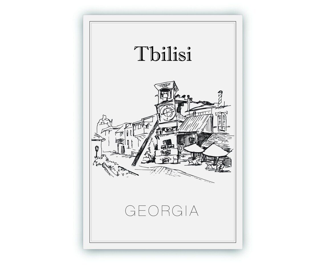 Hand Drawn Poster Tbilisi Travel Poster Georgia Poster Wall Art Tbilisi Cityscape And Landmark Map Georgia City Map Poster For Home - Image 2