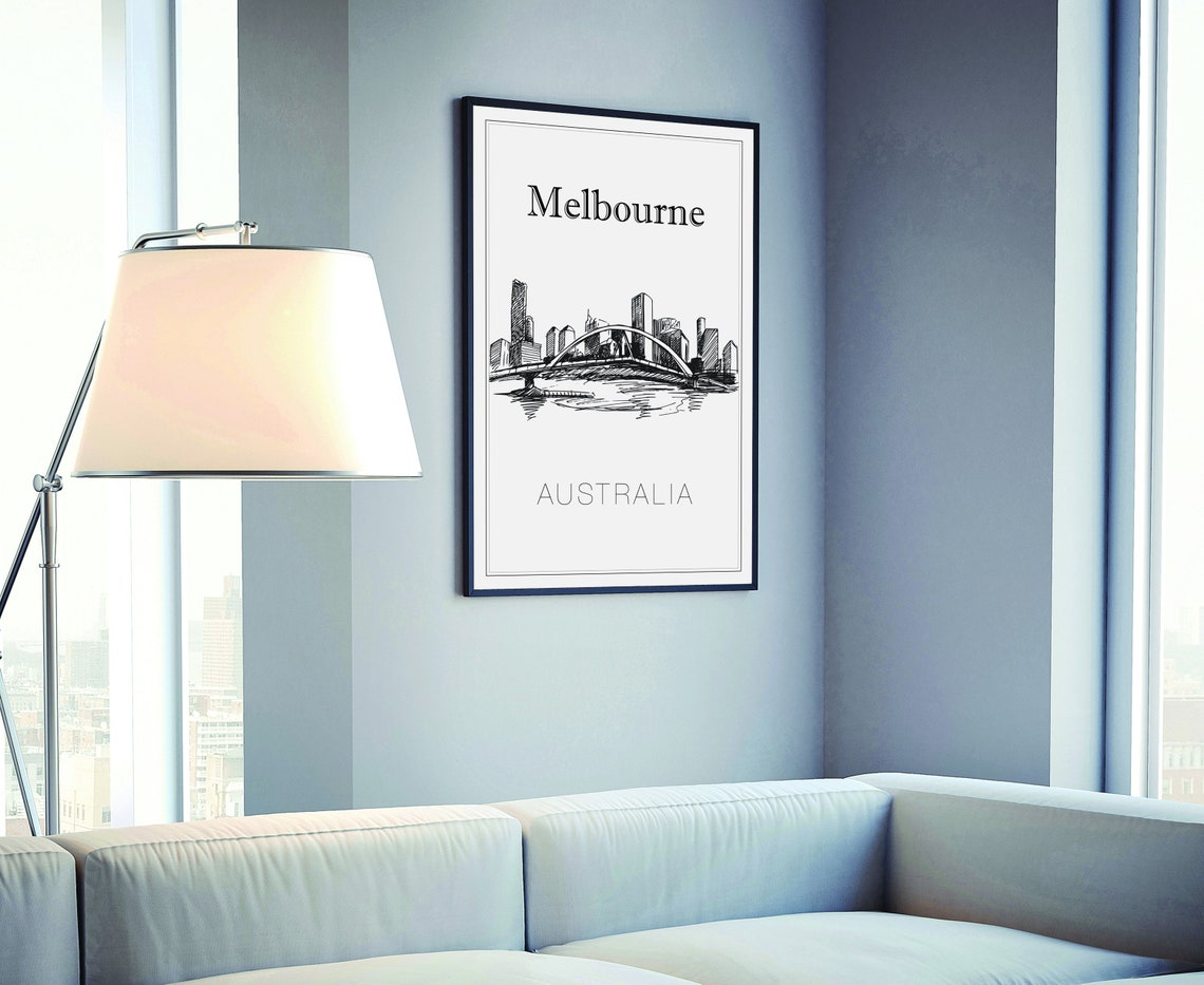 Melbourne Australia River Bridge Skyline Hand Drawn Sketch Poster - Image 4