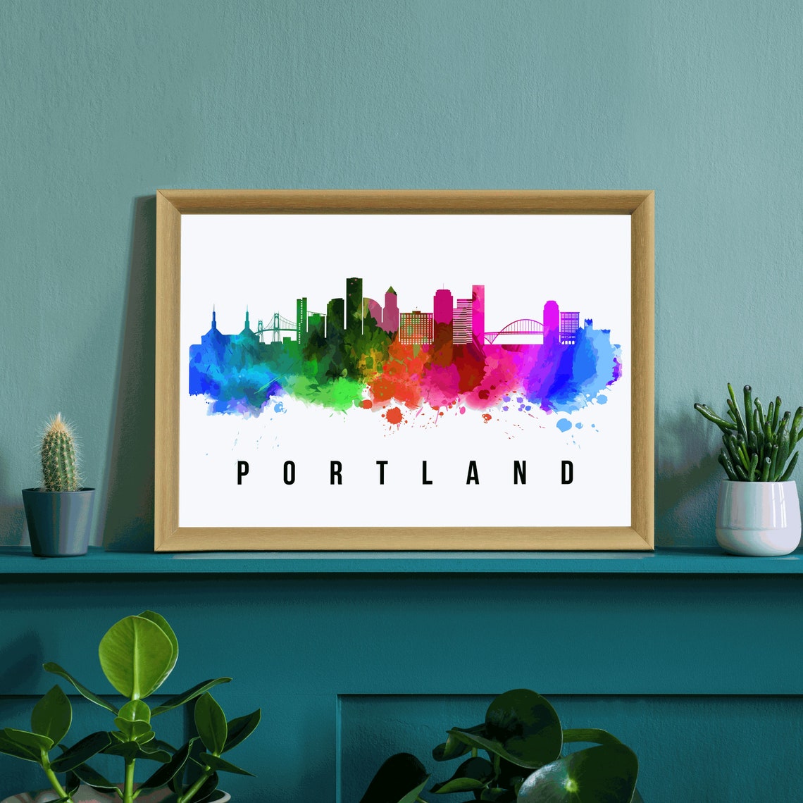 Portland Oregon Skyline Poster Portland Oregon Cityscape Painting Poster Portland Landmark And Cityscape Print Home And Office Wall Art - Image 3