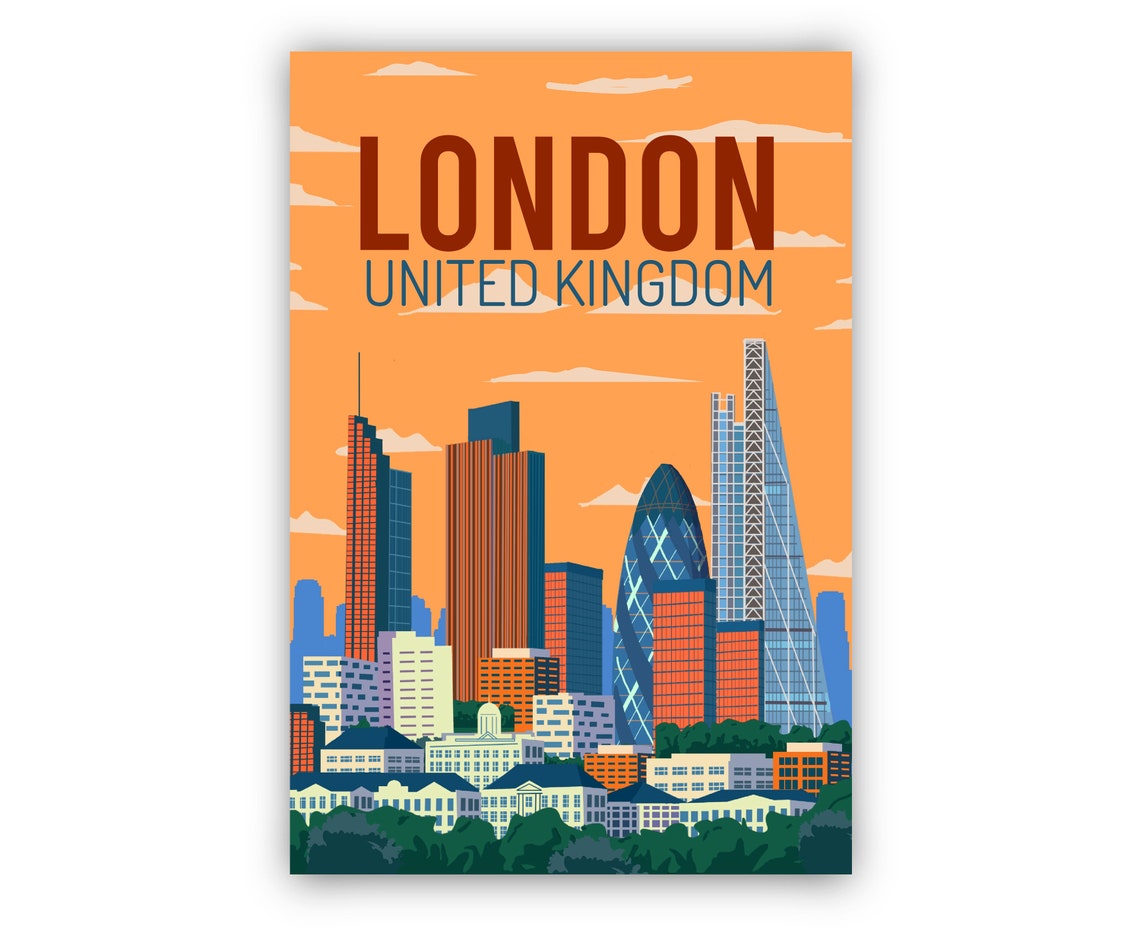 London Travel Poster London Cityscape And Landmark Poster Wall Art Home Wall Art Office Wall Decoration London City Poster Print - Image 2
