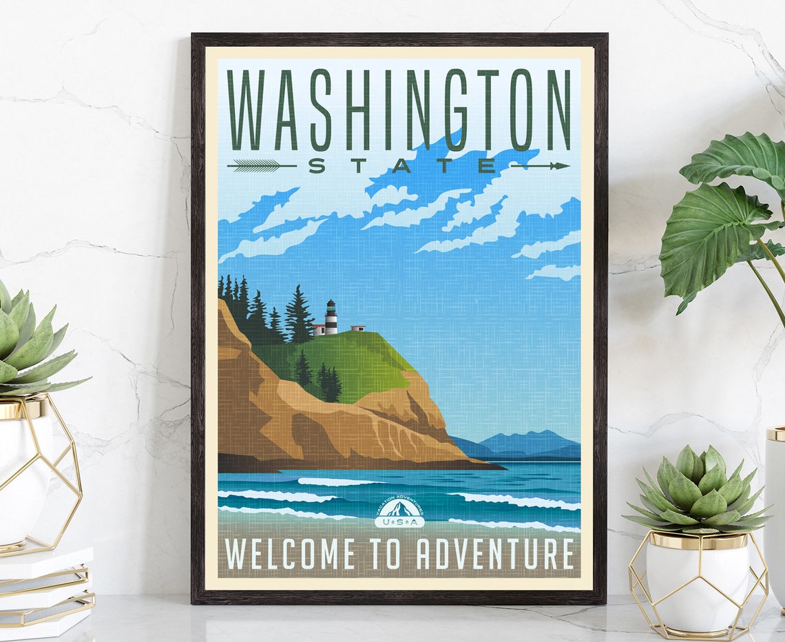 Washington State Lighthouse Coast Welcome to Adventure Poster