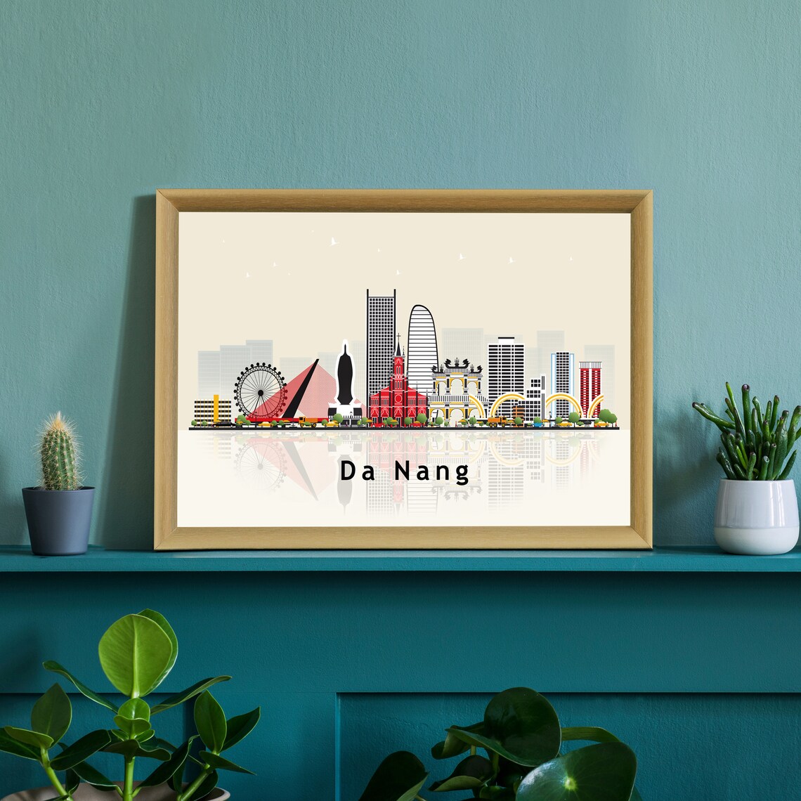 Da Nang Vietnam Skyline Landmark Illustration Watercolor City Poster