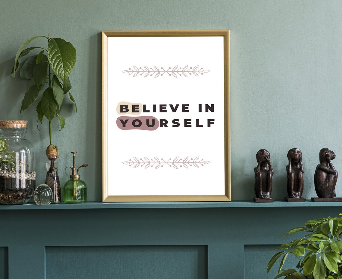 Believe In Yourself Minimalist Beige Botanical Modern Quote Wall Poster - Image 3
