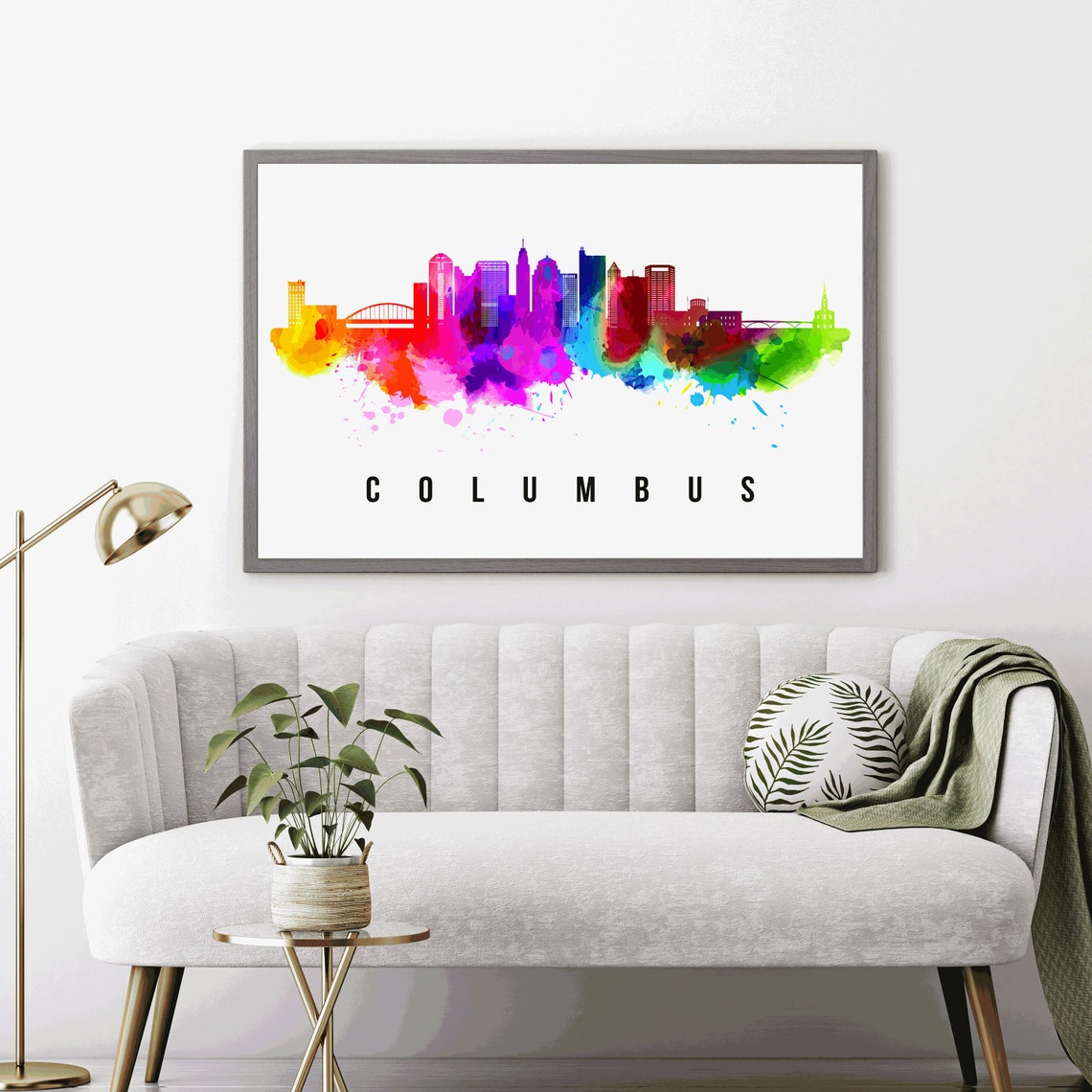 Columbus Ohio Rainbow Watercolor City Skyline Silhouette Travel Poster - Image 4