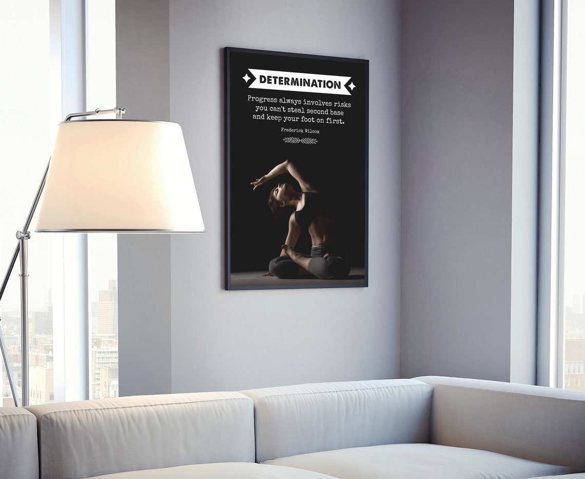 Determination Frederick Wilcox Quote Woman Stretching Dark Gym Poster - Image 4