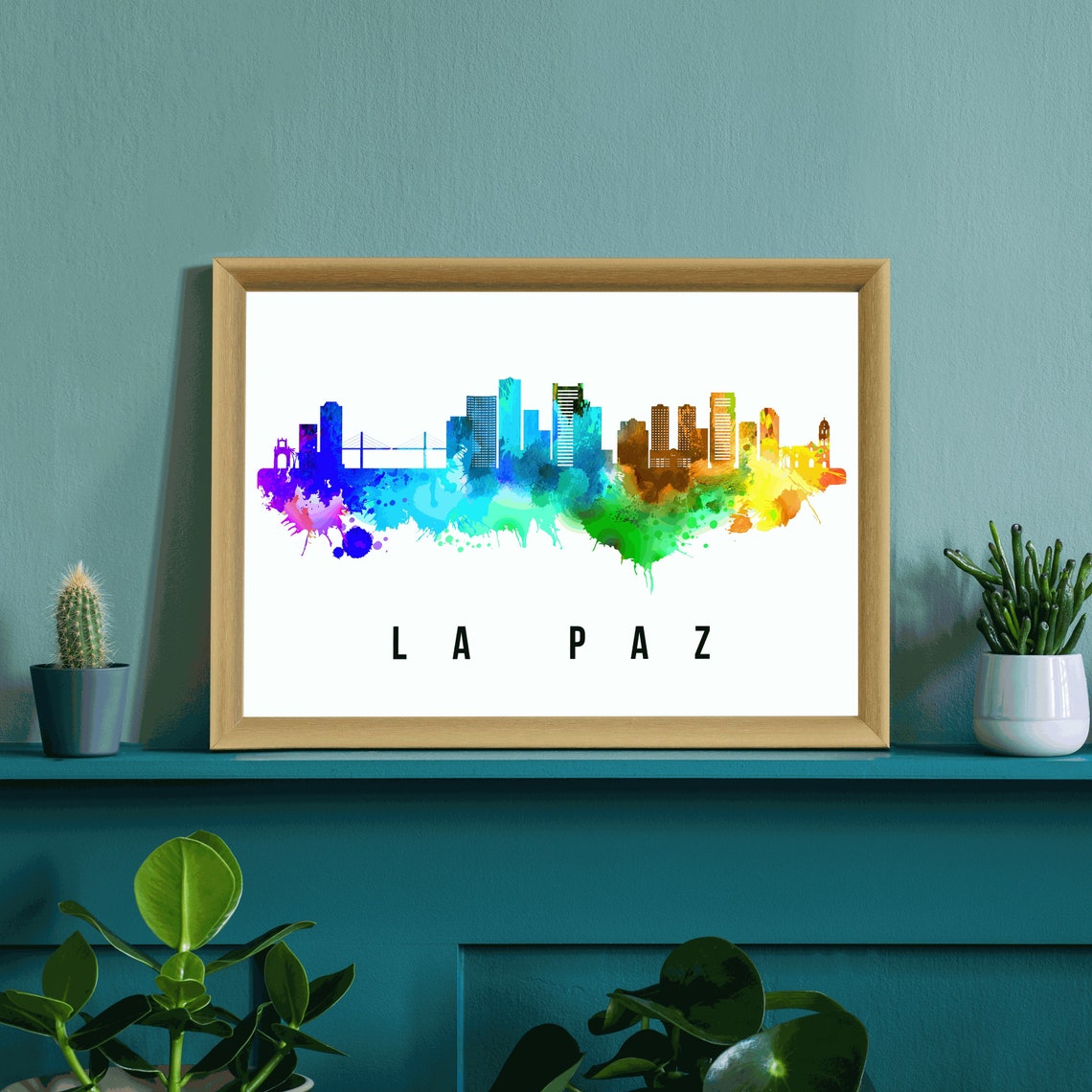 La Paz Bolivia Rainbow Watercolor Skyline Silhouette Cityscape Poster - Image 3