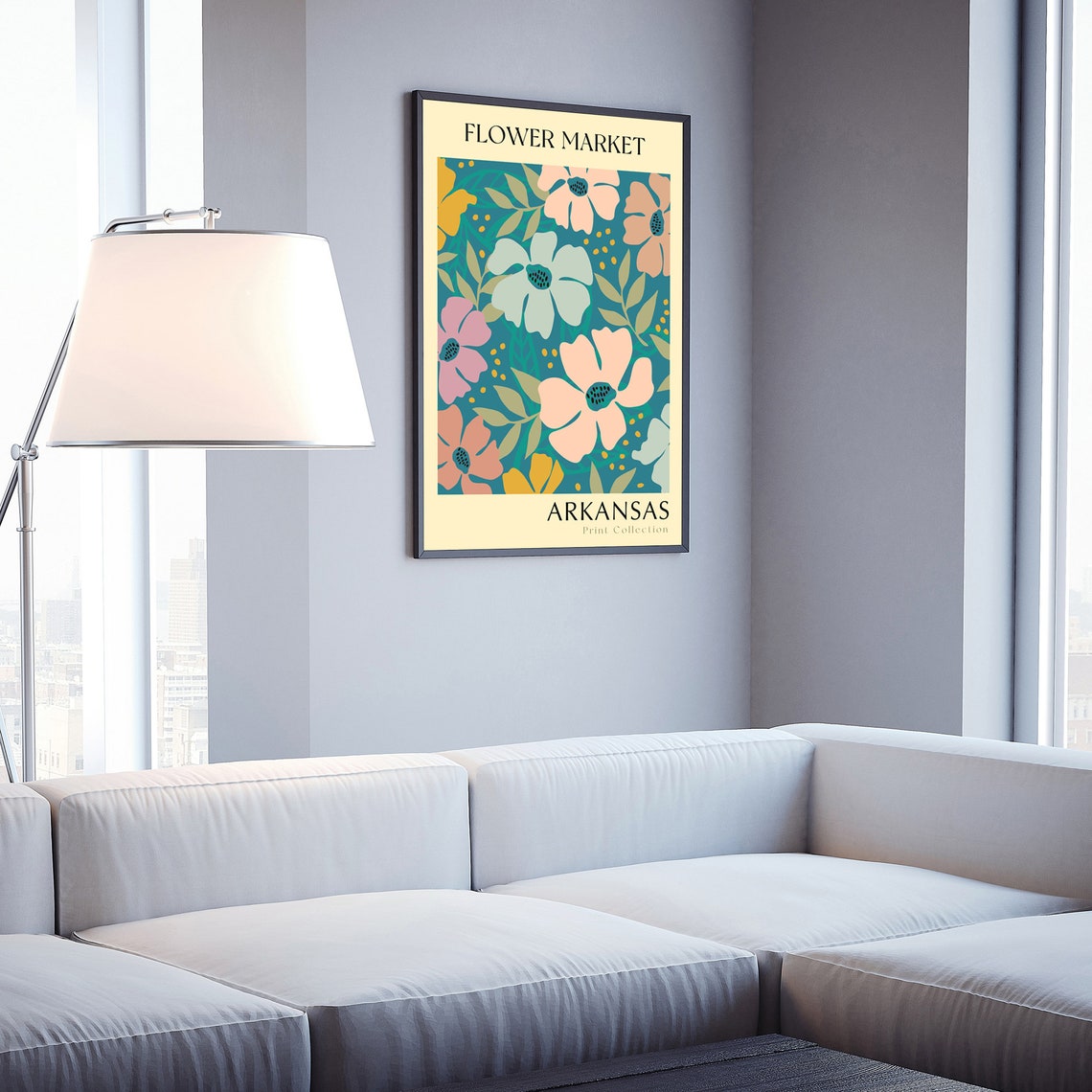 Arkansas Flower Market Teal Peach Blossom Vintage Botanical Art Poster - Image 3