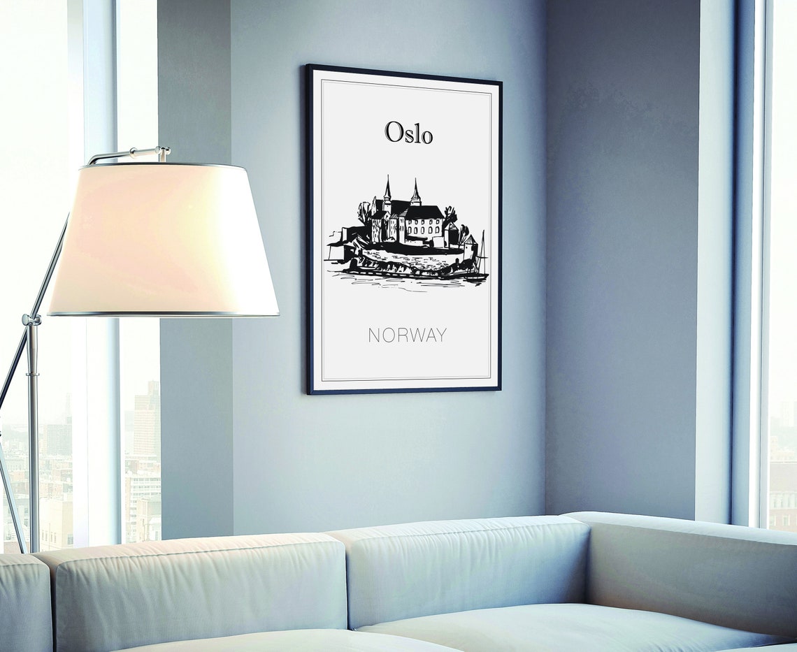 Oslo Norway Hand Drawn Waterfront Sketch Minimalist Travel Poster - Image 4