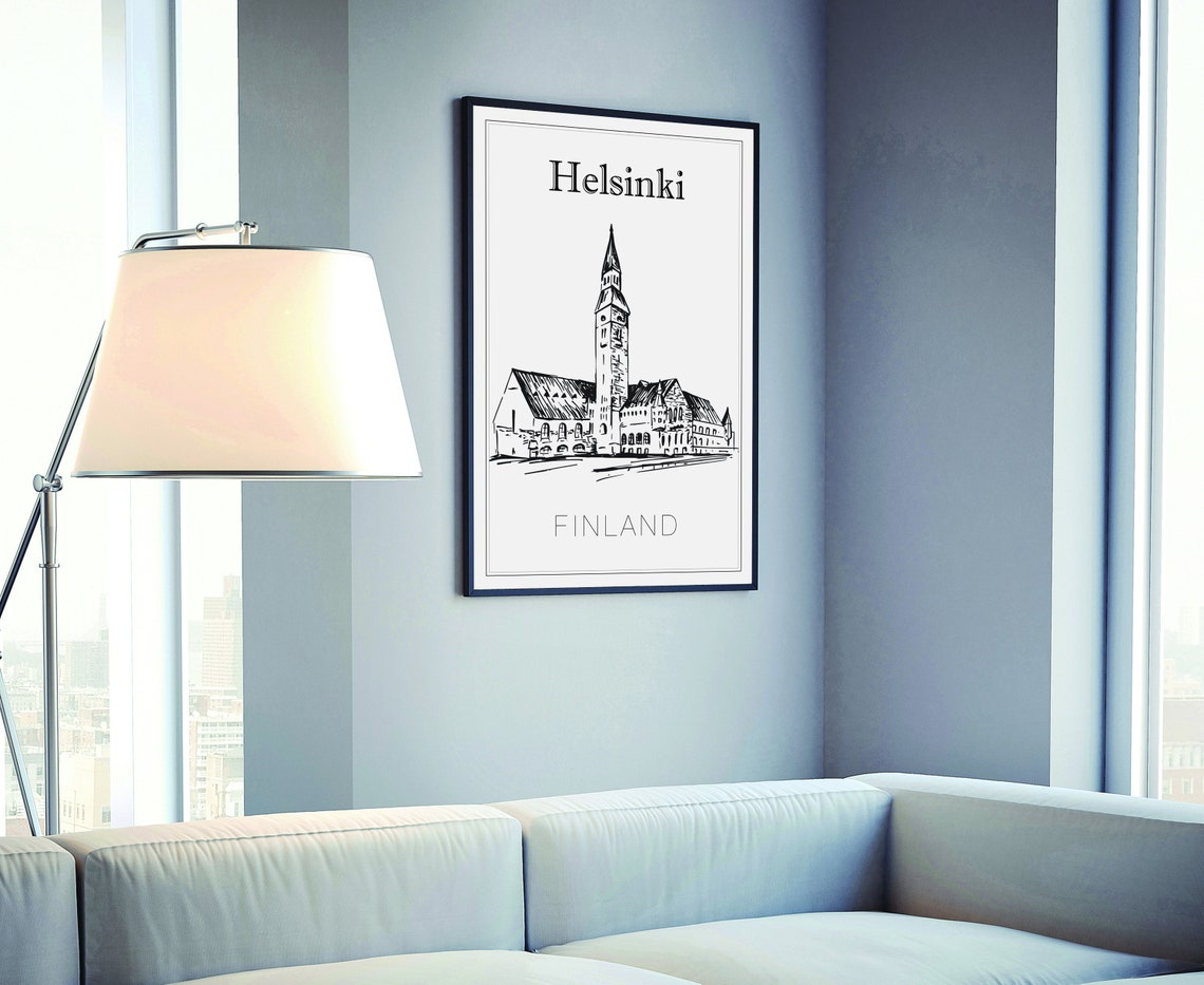 Helsinki Finland Historic Museum Clock Tower Sketch Art Print - Image 4