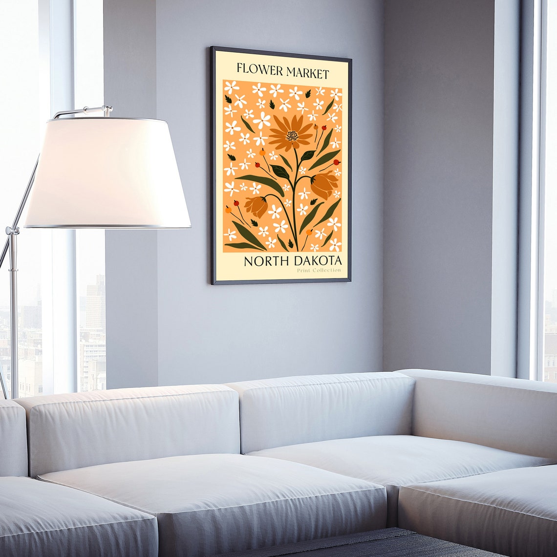 North Dakota Flower Market Orange Daisy Botanical Retro Art Poster - Image 3