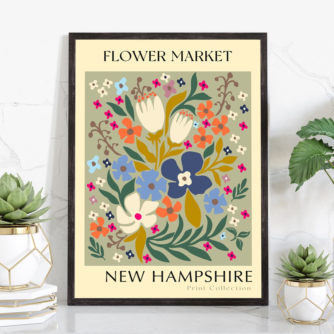 New Hampshire Flower Market Colorful Botanical Floral Print Poster