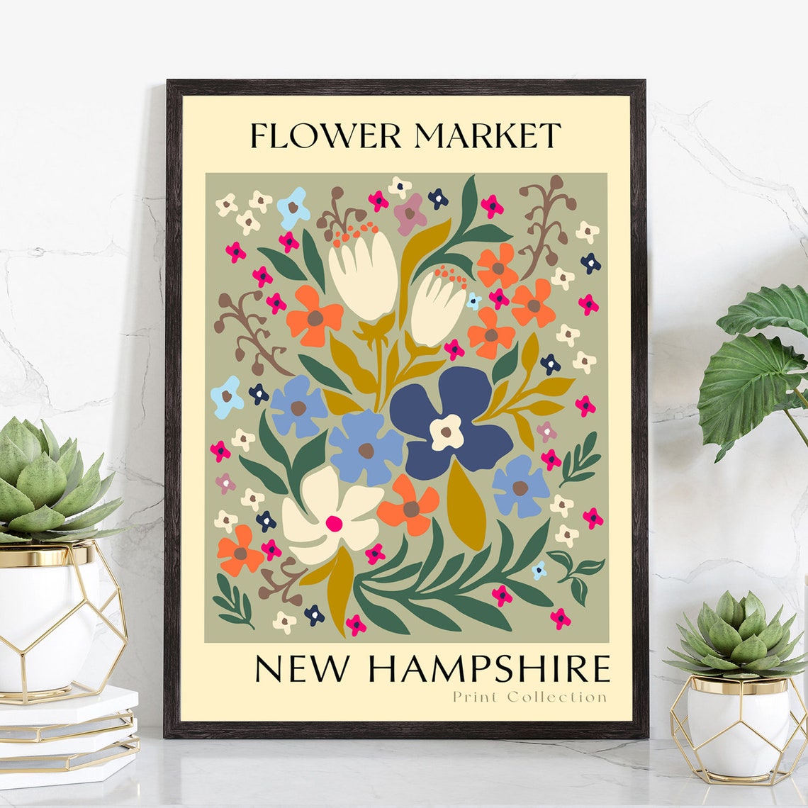 New Hampshire State Flower Print Usa States Poster New Hampshire Flower Market Poster Botanical Posters Nature Poster Floral Wall Art